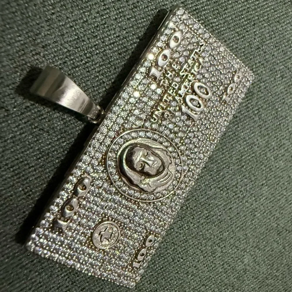 ICY $100 BILL PENDANT – .925 SILVER